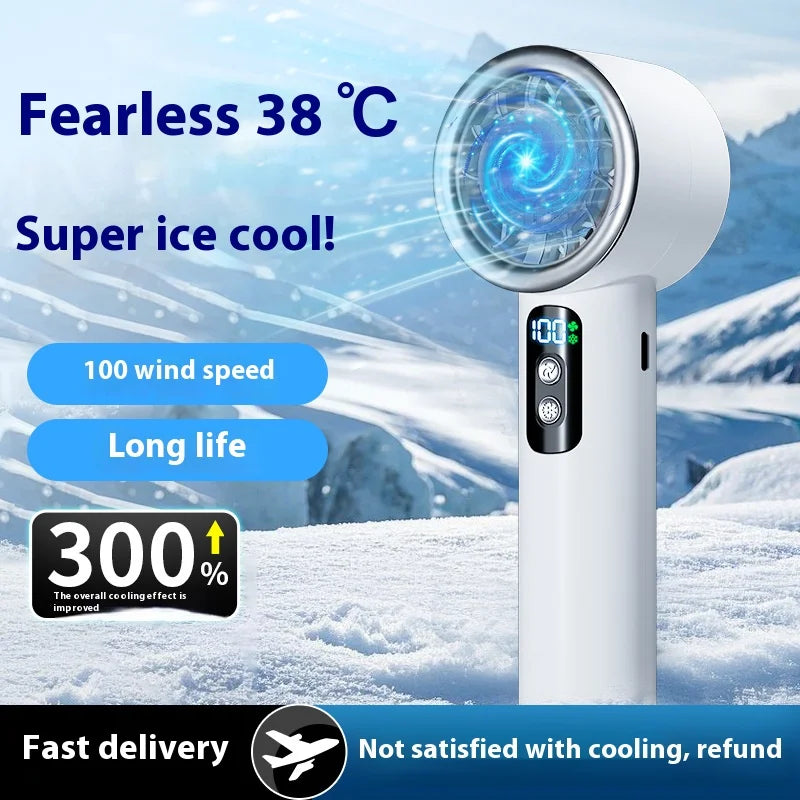 Portable Handheld Turbo Fan – 3-Speed Mini Personal Cooling Fan with Ice Compress Function